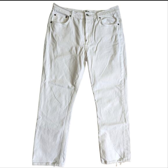 Agolde Denim - Agolde Riley White High Rise Straight Crop Stretch Button Fly Jeans